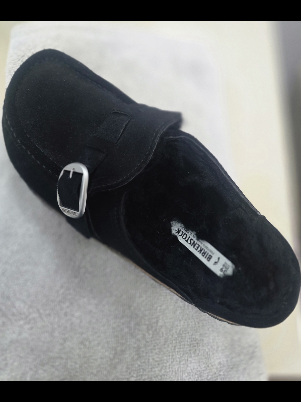 Birkenstock Black Suede Women's Shearling Clog..NO BOX - Picture 2 of 4
